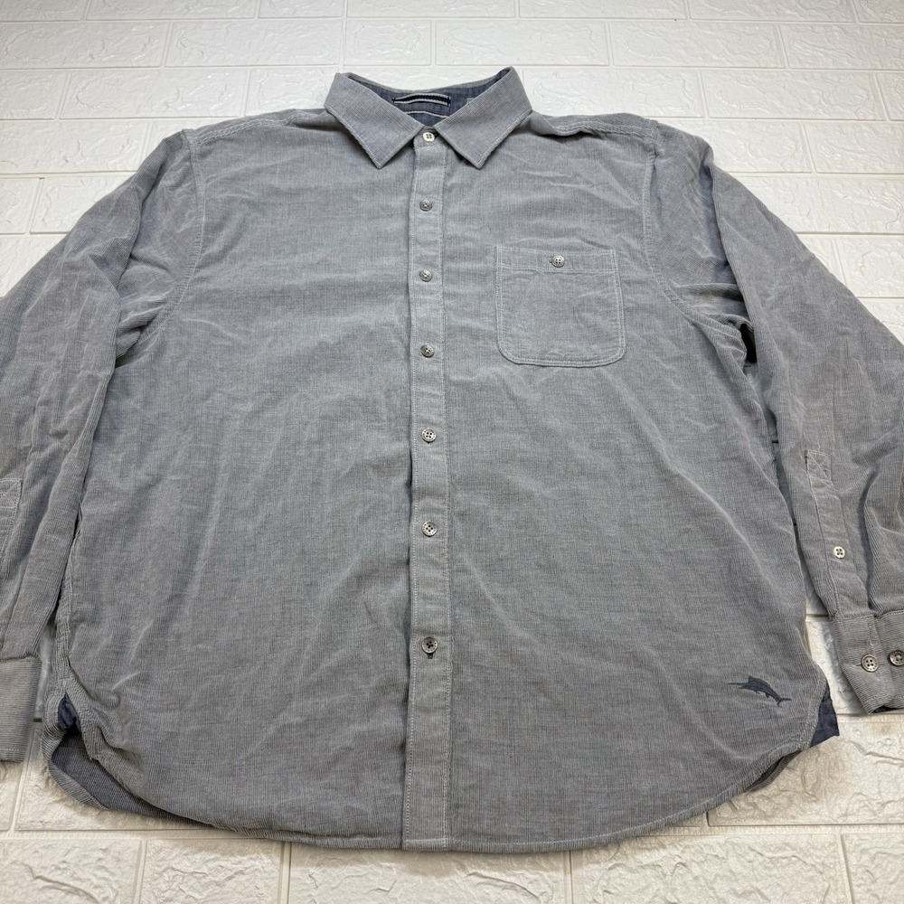 Tommy Bahama Coastline Cord Mens Large Grey Corduroy Button Down Shirt